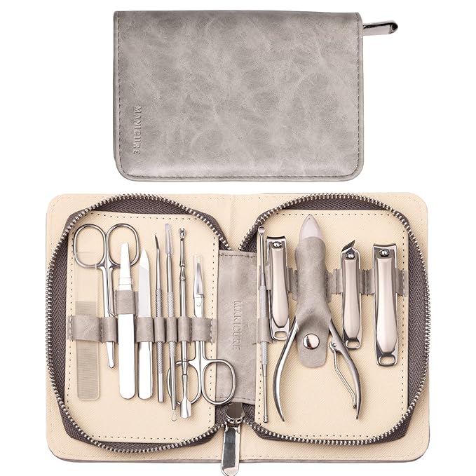 FAMILIFE Professional Manicure Set, Manicure Kit, Nail Clippers Set, Stainless Steel Pedicure Tool, Nail Kit with Portable Leather Travel Case Luxury Gifts for Him