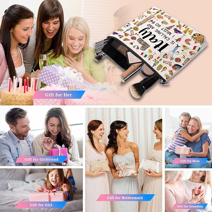 Italy Travel Gift Makeup Bag, Italy Lover Themed Gifts for Traveller Women Friends, Italian Travel Trip Essentials Souvenir, Italian Trip Gifts for Women Party Favors