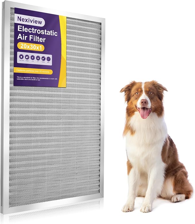20x30x1 Furnace Filter-MERV8, Washable & Reusable Electrostatic Air Filter by Nexiview