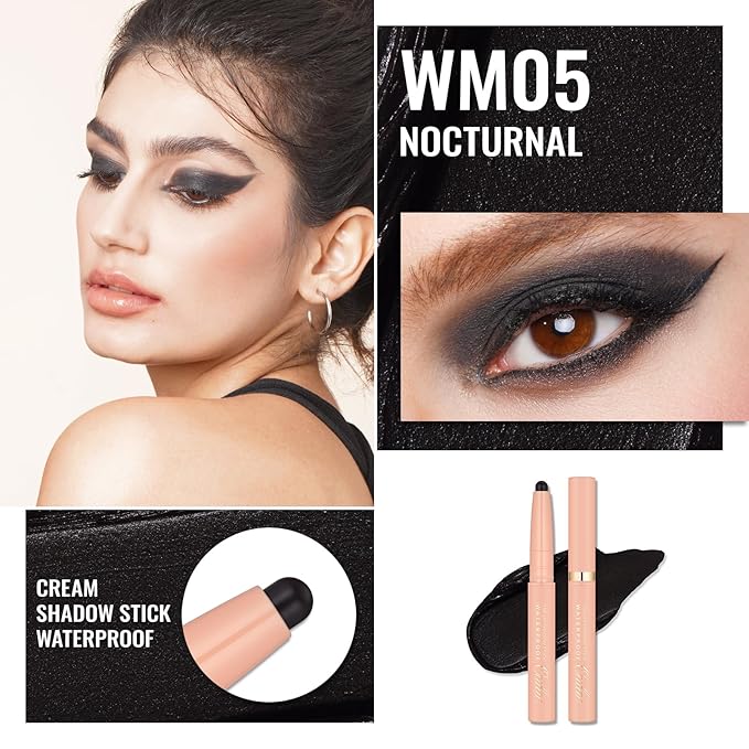 Oulac Halloween Black Eyeshadow Stick – Twist-Up Waterproof Pencil, Long Lasting & Smudge-Proof, Vegan & Cruelty-Free, 1.25g, WM05 Nocturnal