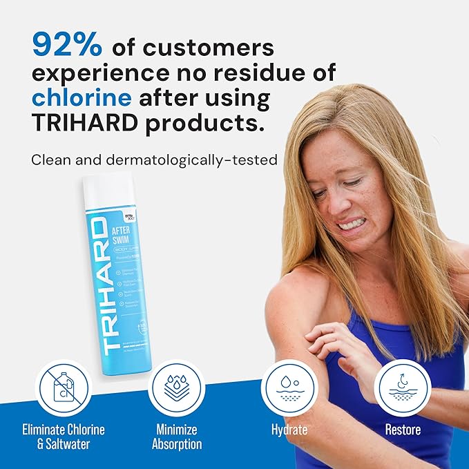 TRIHARD Chlorine Removal Body Wash, Protects and Hydrates Sensitive Skin from Pool and Ocean, Pool Essentials for Post Swim Chlorine Skin Protection
