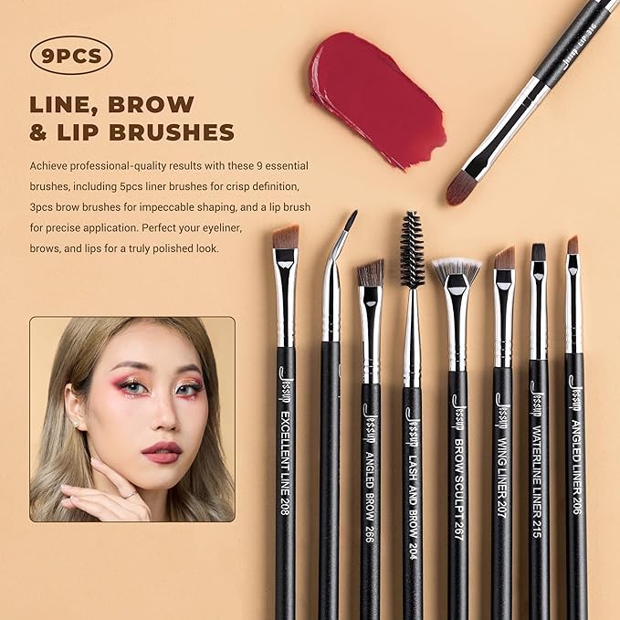 Jessup Makeup Brushes Set Professional 35pcs Premium Synthetic Labeled Make up Brush for Foundation Eyeshadow Concealer Contour Eyeliner Blush Powder and Eyebrow, Cruelty-Free, Black T342