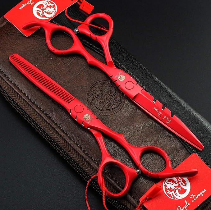 Purple Dragon Professional Japan 440C Hair Salon Cutting Shear and Barber Thinning Scissor Hairdressing Shear Set with Bag