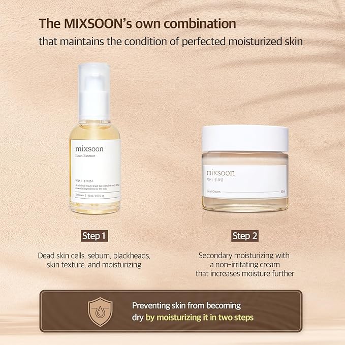 mixsoon Bean Glass Skin Duo Bean Essence 50ml + Bean Cream 50ml 3.38 Fl. Oz / 100ml Glass Skin Care