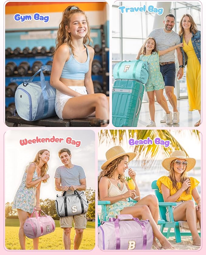 Gifts for Teenager, Girls Travel Duffle Bag, Kids Initial Overnight Bags with Shoe Compartment, Personalized Weekend Bag with Makeup Pouch, Gift for Cheerleader Girl (Letter H)