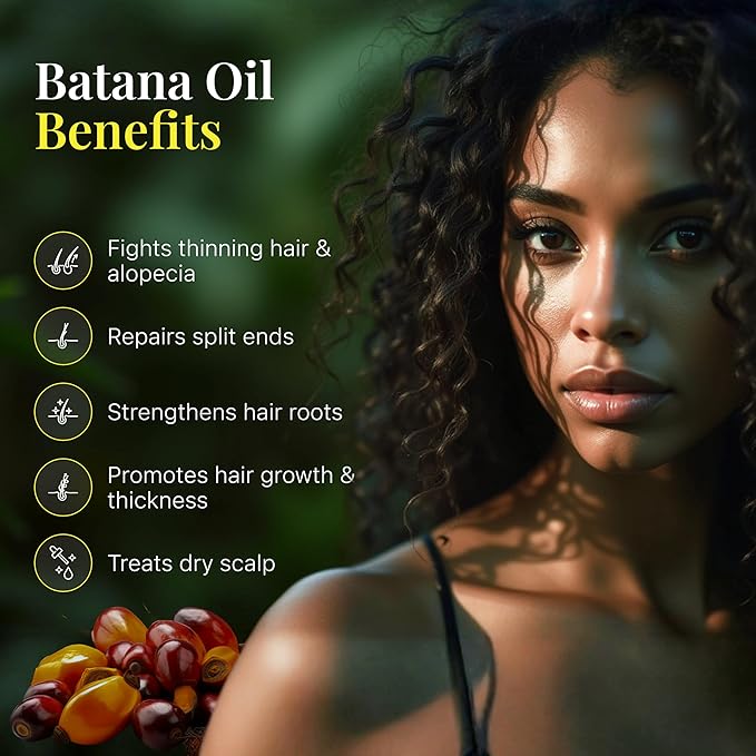 Batana Oil with Organic Rosemary & Biotin – Hair, Eyebrow & Eyelash Growth Serum – Nourishing Oil for Thicker, Fuller-Looking Hair, Brows & Lashes – Strengthens Roots & Conditions Dry Ends