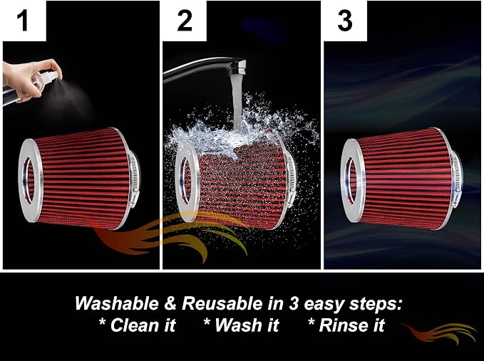RED 6" 152 mm Inlet Short Truck Air Cone Replacement Performance Washable - Image 5