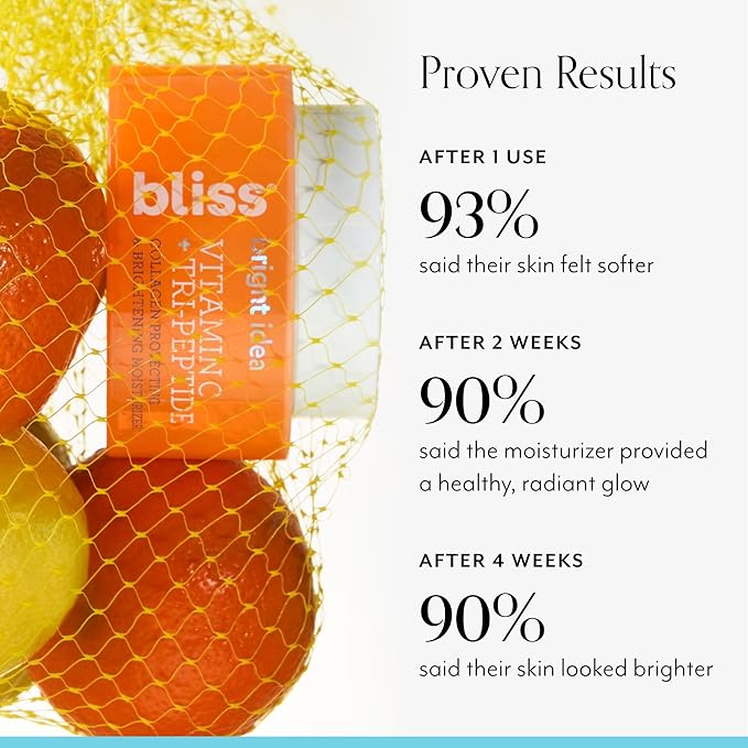 Bliss Vitamin C + Tri-Peptide Brightening Moisturizer | Squalane & Hydration Boosters | Anti-Aging Face Cream for Collagen and Elasticity | Clean Vegan & Cruelty Free 1.7 fl oz