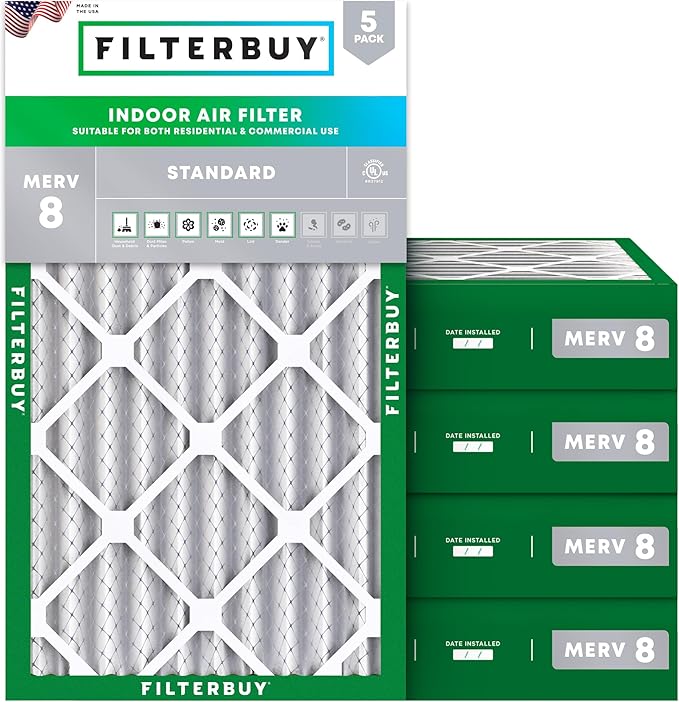 Filterbuy 12x20x4 Air Filter MERV 8 Essential Dust & Allergy Defense, by Filterbuy
