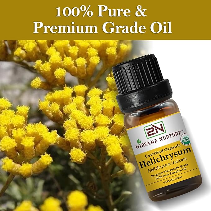 Helichrysum Essential Oil USDA Certified Organic, 100% Pure Natural Premium Grade, Undiluted- Aromatherapy Diffuser for Calm and Relaxation, Skin Care, Hair Care