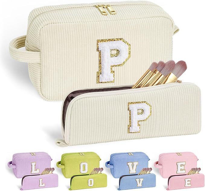 YOOLIFE Initial Travel Makeup Bag Cosmetic Bag - Teen Girl Gifts Trendy Stuff Friend Birthday Gifts for Women Teen Girl Kids