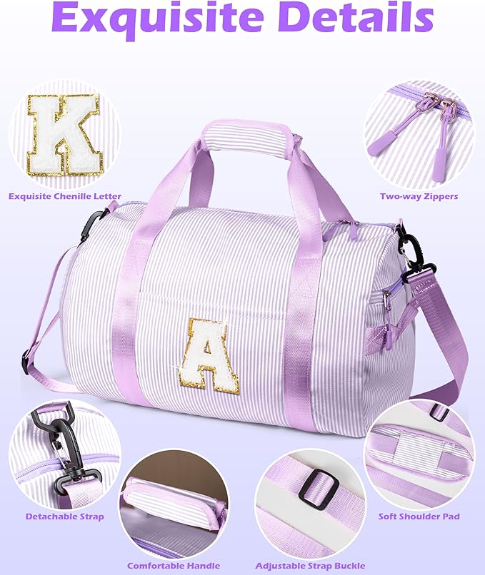 Trendy Stuff for Tweens, Girls Travel Duffle Bag, Kids Initial Overnight Duffel Bags with Shoe Compartment, Personalized Dance Bag with Cosmetic Pouch, Gift for Teenager (Letter T)