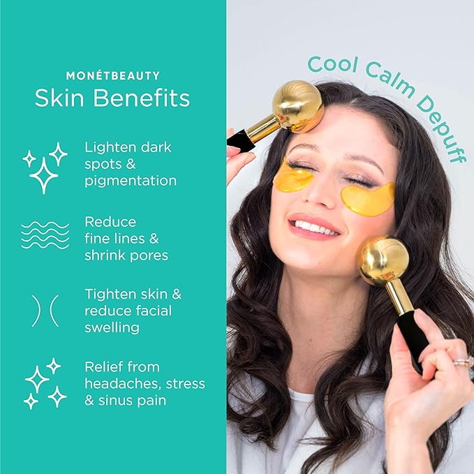 Stainless Steel Ice Globes for Facials (Gold Black Handle), Durable Cryo Globes Instantly Reduce Puffiness, Tighten Pores & Sinus Relief, Face Globes Facial Massages & Daily Beauty Routine
