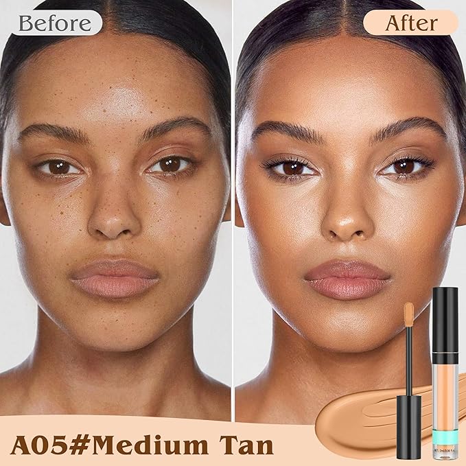 Full Coverage Liquid Concealer, Foundation Makeup for Older Women, Cover Blemishes & Under-Eye Circles, Spots, Matte Finish, Hydrating Primer for Correct, 0.06 floz, Vegan & Cruelty-Free 05#MediumTan