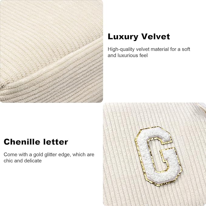 LETGO Birthday Gifts for Women Small Personalized Initial Monogram Makeup Bag,Preppy Corduroy Makeup Bags Travel Toiletry Bag Cute Pouch Purse for Her Mom Girlfriend Wife Sister Teacher Bridesmaid