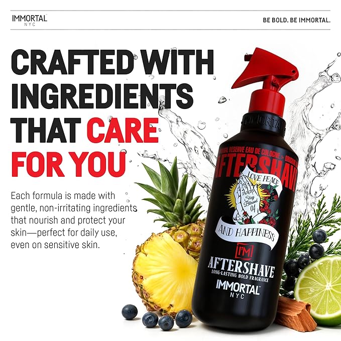 Immortal NYC Stay Blessed 04, After Shave Spray, Body/Face, Men's Cologne, 17 oz, Exclusive Barbers, Softens Skin, Refreshes, Disinfects and Relieves Face and Skin, Moisturizing Formula After Shaving