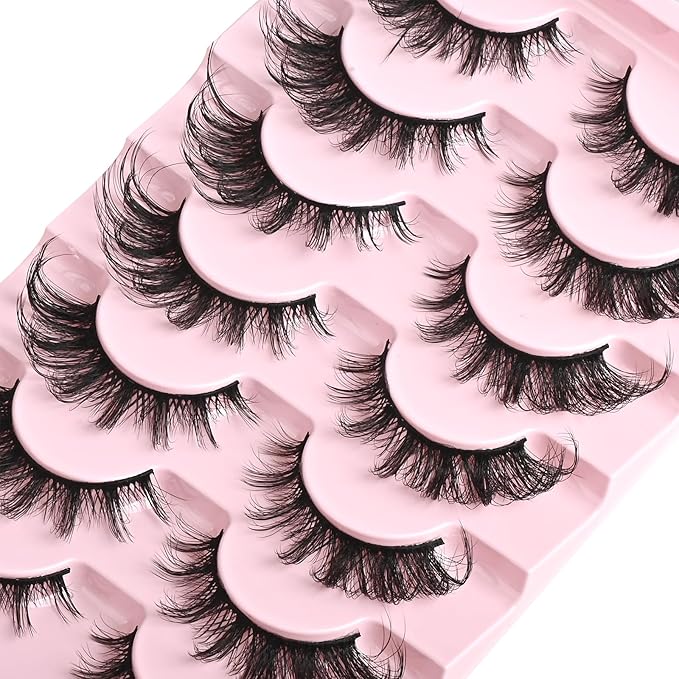 FARRED Cat Eye Lashes Natural Fox Eyelashes D Curl Wispy False Lash Strips Volume Cateye Fake Eyelash Medium Length Russian Strip Lashes Natural Look Full Pestañas Sets for MUA and Beginners Makeup
