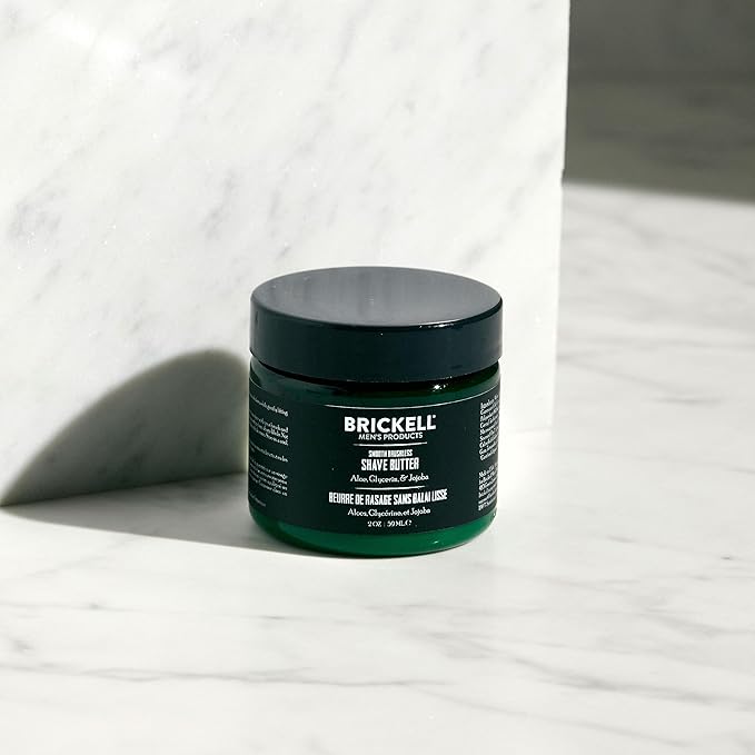 Brickell Men's Smooth Brushless Shave Butter for Men, Natural and Organic Smooth Shaving Butter to Fight Nicks, Cuts and Razor Burn, 2 Ounce, Unscented