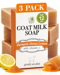 Southern Natural Turmeric Honey Lemon Goat Milk Soap - Handmade, All Natural Turmeric Soap Bar for Face & Body. Gentle Hydration & Nourishment For A Natural Glow & Even Skin Tone, 3 Pack