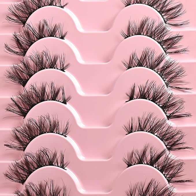 FARRED Half Eyelashes Natural False Lashes Wispy Cat Eye Strips Eyelash 10 Pairs Faux Mink Strip Eye Lashes Pack for Daily Makeup (C10 | 8-15MM)