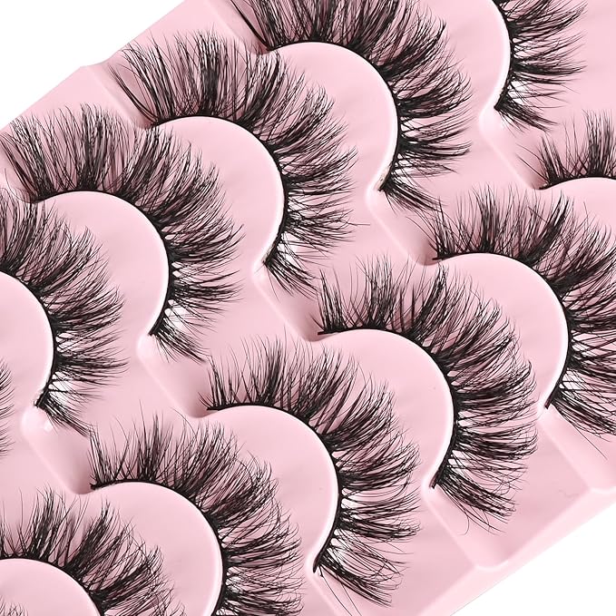 FARRED Cat Eye Lashes Natural Wispy Eyelashes Fluffy False Lash Strips Short Cateye Fake Eyelash 14mm Full Strip Lashes Pack 7 Pairs Pestañas Sets for MUA and Beginners Daily Makeup