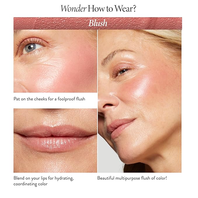 LAURA GELLER NEW YORK The Wonder Balm Cream Blush - Hydrating Weightless Subtle Hint of Color + Glow for Mature Skin - Vegan Squalane - Apply to Cheeks & Lips (03 Rosy Refresh)