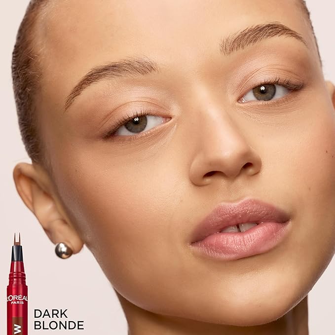 L'Oreal Paris Faux Brow, Hair-Like, Filling Eyebrow Pen with Double-Brush Tip, Fast & Precise Eyebrow Makeup, Dark Blonde, 0.04 Fl Oz