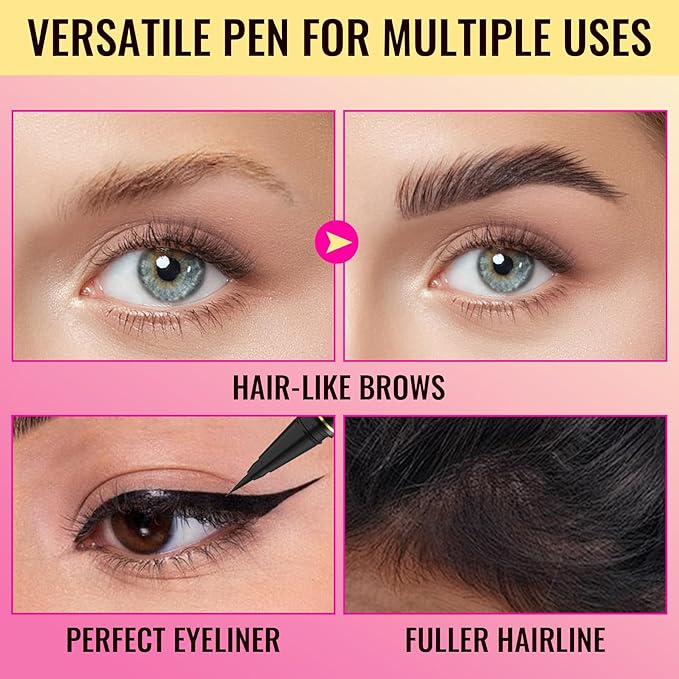 Vevivia Eyebrow Pen - Eyebrow Gel Clear, Dual-Ended Eye Brow Pencils for Women with 4-Fork-Tip and Precise Brush-Tip for Natural Hair-Like Strokes, Last All Day Eyebrow Pencil, Light Brown