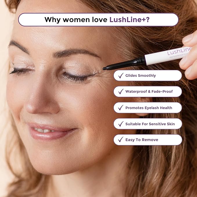 Rumi Cosmetiques LushLine+ Waterproof Eyeliner Pencil For Older Women - Smudge Proof, Long-Lasting, Non Toxic, Soft Glide - Safe For Sensitive Eyes (Natural Black)