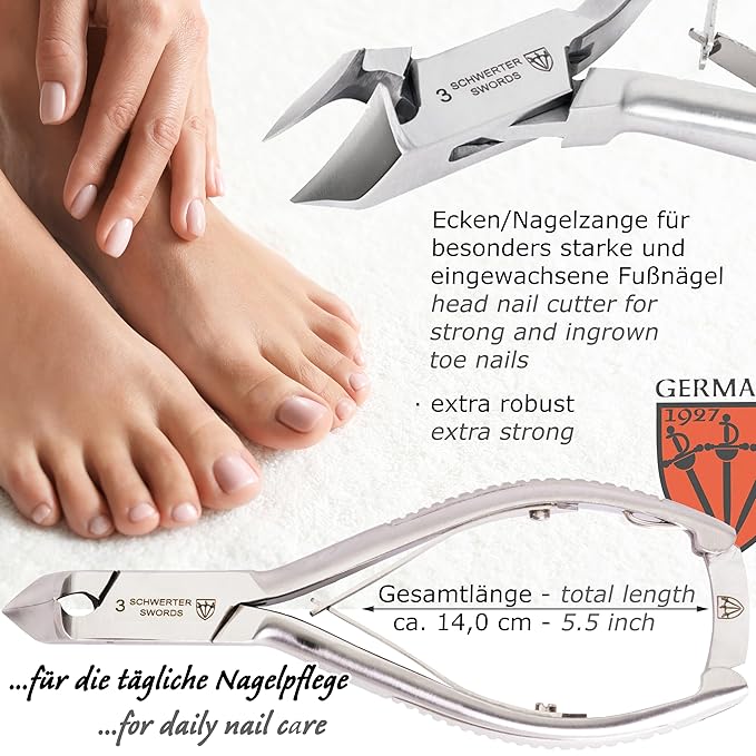 3 Swords Germany - brand quality professional TOE NAIL NIPPER and BEARD SCISSORS set STAINLESS STEEL INOX wave clipper, head cutter with case for ingrown toe nails pedicure by 3 Swords (219)