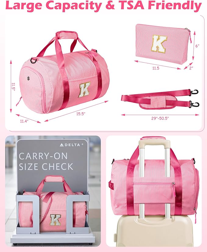 Gifts for Teenager, Girls Travel Duffle Bag, Kids Initial Overnight Bags with Shoe Compartment, Personalized Weekend Bag with Makeup Pouch, Gift for Cheerleader Girl (Letter H)