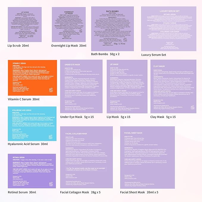 Lavender Face Sheet Mask Pack, 55Pcs Skin Care Kit for Women, Overnight Collagen Mask, Gel Lip Mask, Clay Mask, Hyaluronic Acid Face Serum, Spa Headband, Beauty Care, Christmas, Birthday, Mother Day