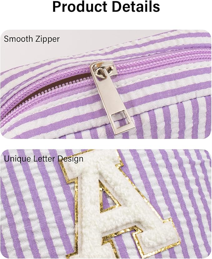 Birthday Gifts for Women - Personalized Cute Purple Initial Cosmetic Makeup Pouch Make Up Toiletry Bag for Her Mom Teacher Friend Girlfriend Wife Teacher's Day Gifts 21st Birthday Giftss