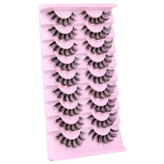 ALPHONSE Russian Lashes Clear Band False Eyelashes Natural Look D-Curly Fake Lashes Russian Strip Faux Mink Eyelashes 9 Pairs Pack