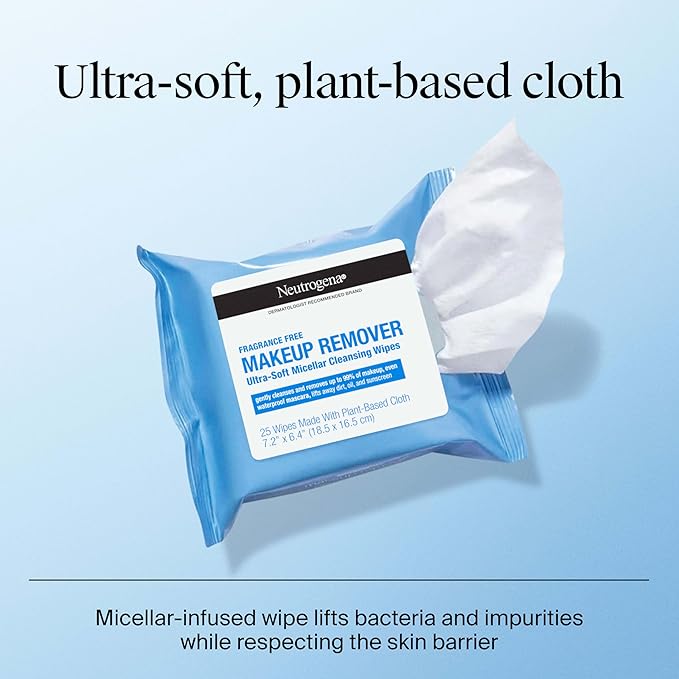 Neutrogena Fragrance-Free Makeup Remover Cleansing Towelette Singles, Individually-Wrapped Daily Face Wipes to Remove Dirt, Oil, Makeup & Waterproof Mascara for Travel & On-the-Go, 20 ct (Pack of 6)