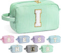 YOOLIFE Gifts for Women, Personalized Birthday Gifts for Women Girlfriend Her Friend Mom Grandma Daughter Wife, Bridesmaid Gifts, Monogram Initial Girls Preppy Makeup Bag, Green I