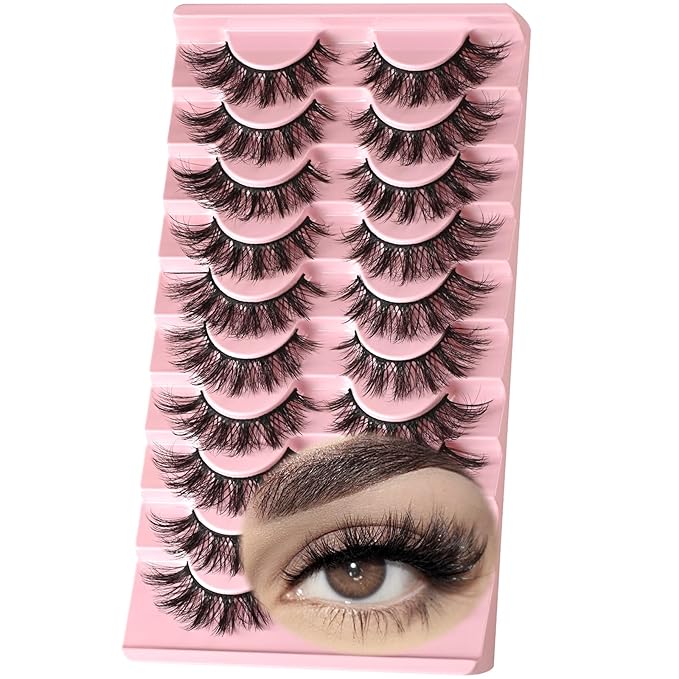 FARRED Cat Eye Lashes False Eyelashes Short Natural Eyelashes Strips 15mm Fluffy Wispy Strip Eyelash 10 Pairs Cute Natural Fake Lashes Packs Small Full Pestañas Set (C9 | 9-15MM)