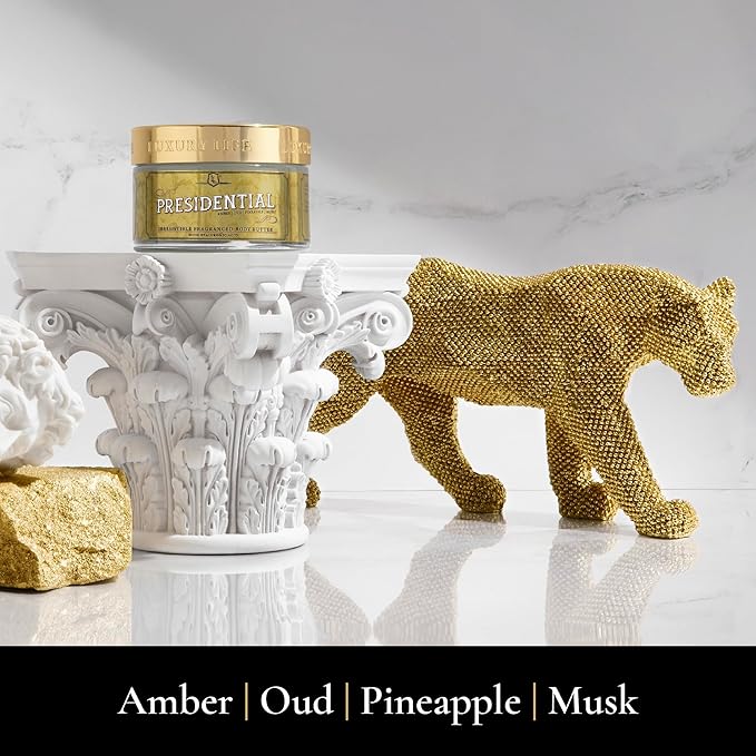 LUXURY LIFE BUTTER - Irresistibly Scented Body Butter with Hyaluronic Acid for Ultimate Moisture. Hydrates for a Non-Greasy Glamorous Glow (Presidential, Intimate Dessert, Tobacco Vanilla 5 oz)
