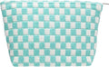 PAZIMIIK Knitted Checkered Makeup Bag Large Zipper Make Up Accessory Pouch for Purse Cosmetic Brush Bag for Travel Essential Arctic Blue