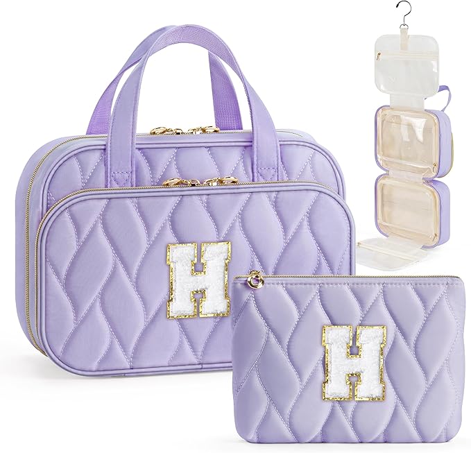 YOOLIFE Travel Toiletry Bag Makeup Bag - Hanging Toiletry Bag for Women, Portable Toiletries Travel Bag and Cosmetic Bag, Airplane Travel Essentials Travel Toiletry Bag Purple - H