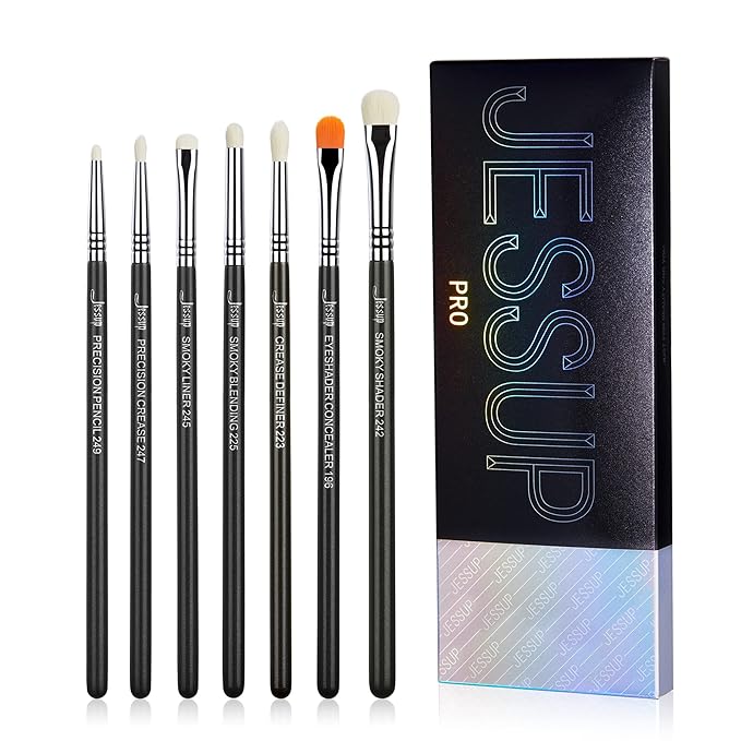 Jessup Eyeshadow Brush Set 7pcs Fluffy Eye Makeup Brushes for Eye Shadow Blending Shader Crease Concealer Black T334