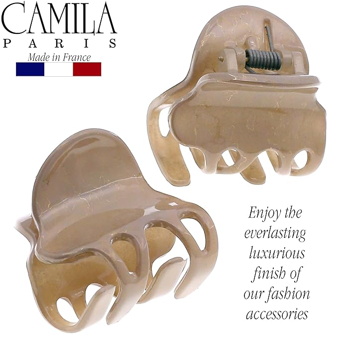Camila Paris CP3086 French Hair Clip for Women, Set of 2 Small Beige Girls Hair Claw Clips Fashion Durable Hair Accessories for Women, Luxury Ladies Strong Hold No Slip Grip Clamp, Made in France