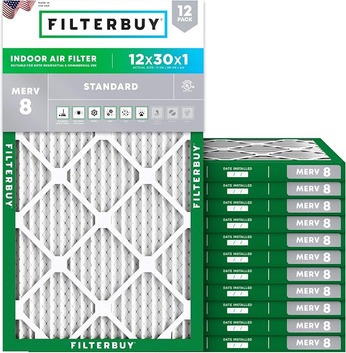 Filterbuy 12x30x1 Air Filter MERV 8 Essential Dust & Allergy Defense, by Filterbuy