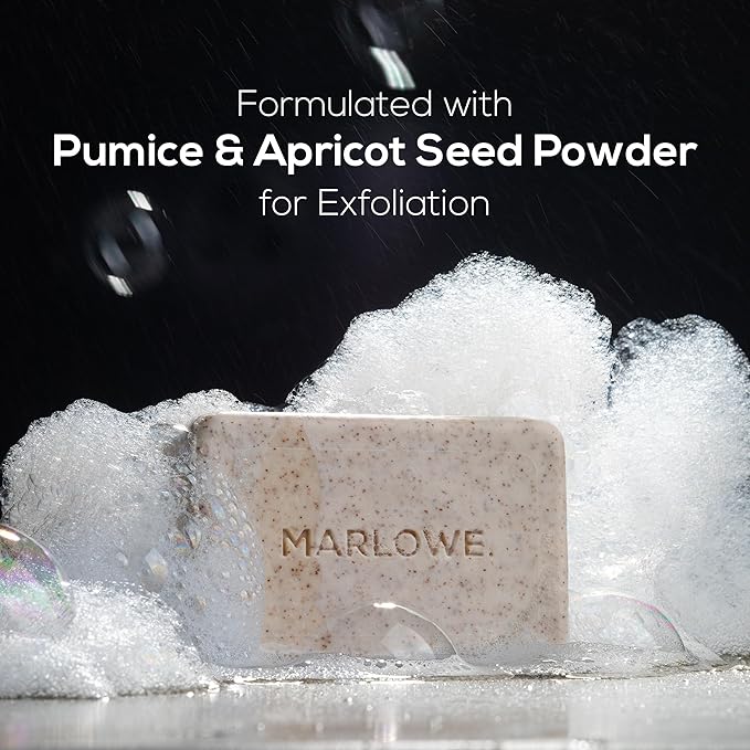 MARLOWE. No. 102 Body Scrub Soap 7 oz (6 Bars), Santal, Exfoliating Soap Bar with Shea Butter, Olive Oil & Green Tea Extracts, Cleanses, Smooths & Revitalizes Skin, Warm Amber, Spice & Citron Scent