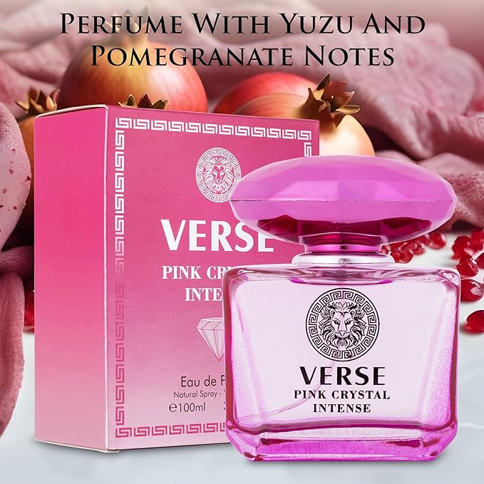 Verse Pink Crystal Intense for Women 3.4 fl Oz - Fruity & Floral Scents of Raspberry, Peony, Magnolia & Lotus Flowers - Base Notes of Amber, Vibrant Musk & Deep Mahogany Wood - Elegant 100ml Bottle