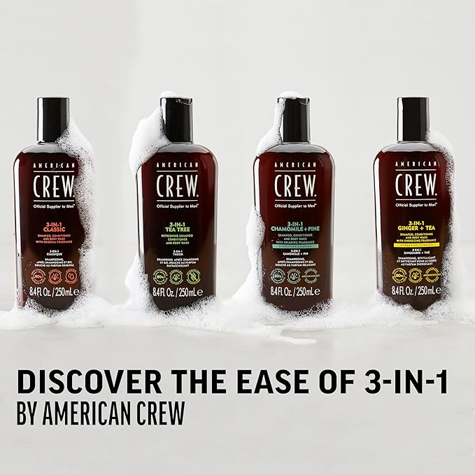 AMERICAN CREW 3-in-1 Ginger & Tea, Shampoo, Conditioner & Body Wash for Men, Hair Care Gift for Him, Revitalizing and Refreshing Fragrance, 8.4 fl oz