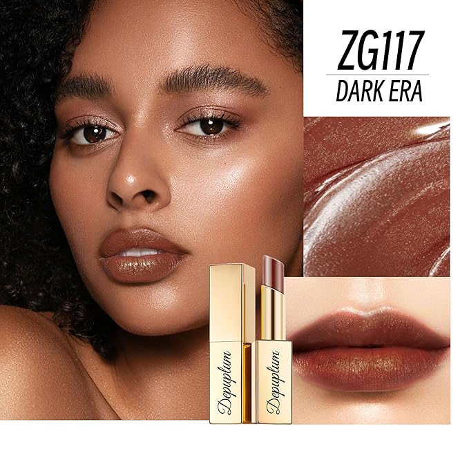 Brown Lipstick Moisturizing for Women Shimmer Tinted Lip Balm Hydrating Nourishing Chocolate Lip Gloss Vegan& Cruelty Free Lip Makeup, ZG117 Dark Era