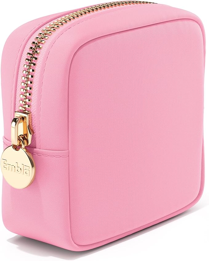 Embla Makeup Bag Travel Cosmetics Pouch and Toiletry Bag, Nylon Zipper Pouch Purse, Cute Make Up Organizer Storage Tote for Women Girls, Travel Skincare Case, Small Makeup Bags, Flamingo Pink