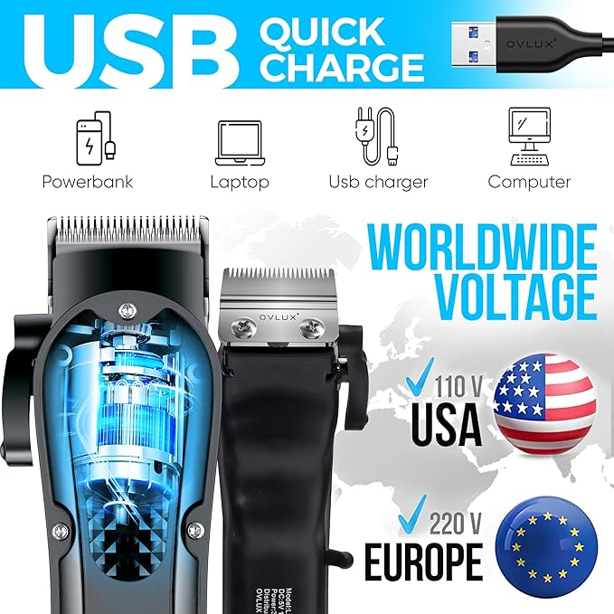 Cordless Hair Clippers for Men: Professional Barber Clippers for Precision Grooming, Rechargeable and Powerful - Máquina para Cortar Pelo de Hombre