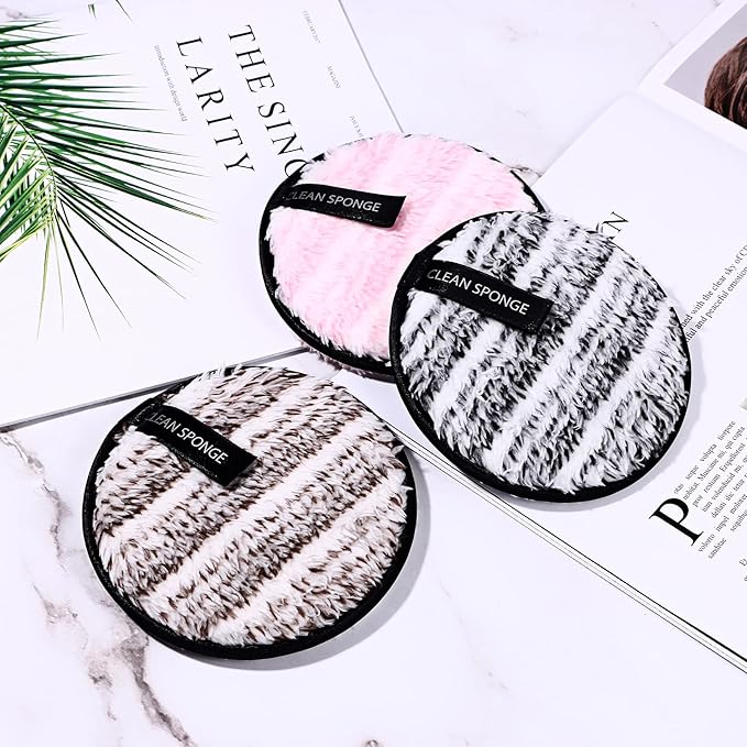 Vtrem 3 Colors Reusable Makeup Remover Pads Soft Facial Cleaning Puffs Towels Face Eye Lip Remover Pads Double-Side Washable Make Up Removing Cloth Microfiber, Pink/Brown/Black